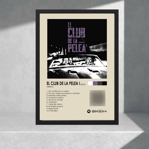 Cuadro Musical Qr - Airbag, El Club De La Pelea - A3 30x40 Negro Negro