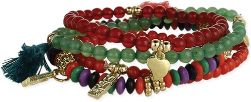 Zanzíbar Joyería Abalorio Borla Stretch Bracelet Set, Multi