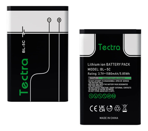 Tectra Paquete De 2 Baterias Recargables Bl-5c De 1580 Mah A