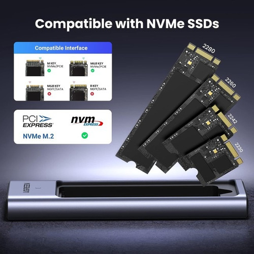 Case Para Discos M.2 Pcie Nvme Ugreen Usb-c 3.2 Gen 2 Color Negro Con Gris