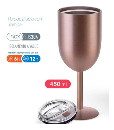 Taça Térmica Com Tampa 450ml Para Gin Vinho Drinks Cor Prata