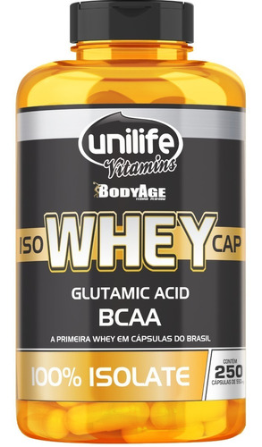 Whey Isolado Em Cápsulas 250 Cap Unilife Suplemento Iso Bcaa