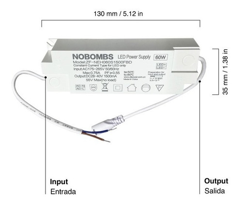 Imagen 2 de 5 de Driver Led 60w Salida 24-42 Vdc 1500ma 220v Ip20 Para Pan-57