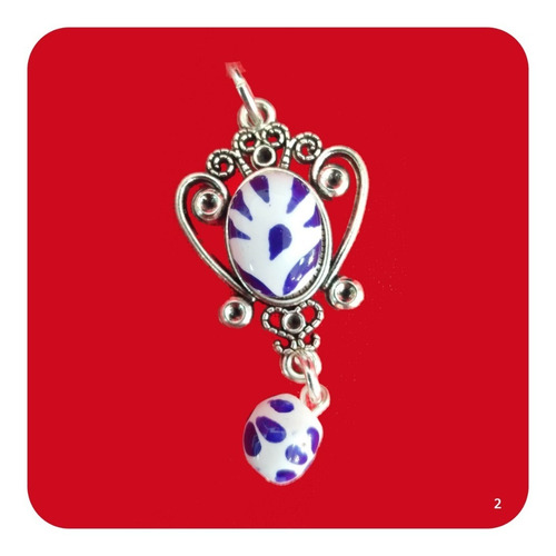 Imagen 2 de 4 de Dije Corona De Talavera Poblana Azul Y Pewter 4x2.5 Cm Jyr