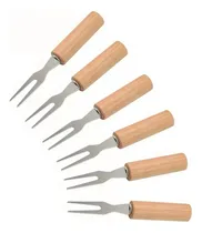 Comprar Tenedores X6 Picadas Pinches Copetín Postres Acero Y Madera