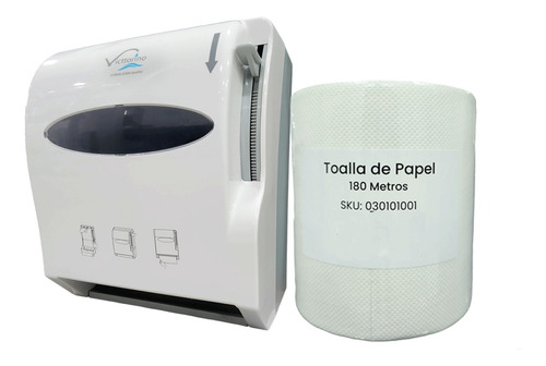 Dispensador De Papel Con Palanca + 1 Rollo Papel 180m