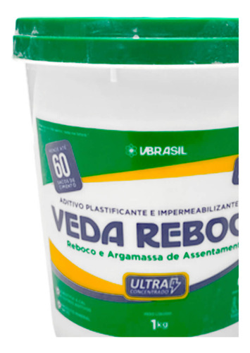 Veda Reboco 1kg Rende Até 60 Sc Cimento Impermeabilizante Pó