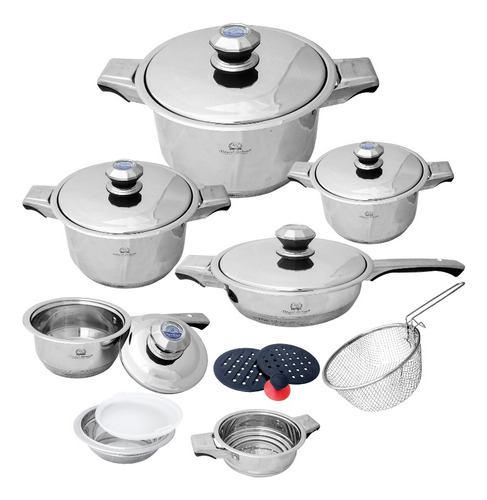 Batería De Cocina Acero Inoxidable Quirúrgico 18/10 9 Capas Color Acero Rs1900
