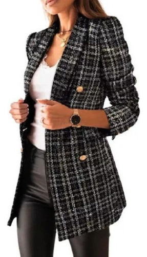 Blazer Casual A Cuadros Perforado For Mujer