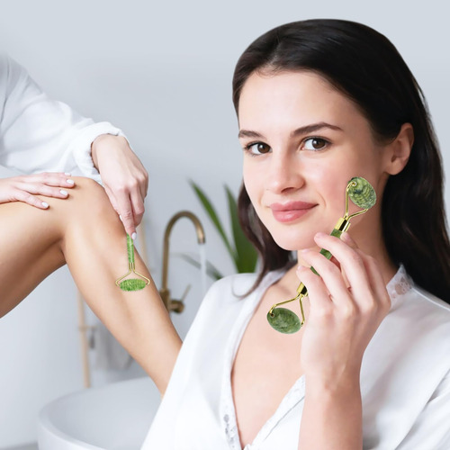 Set De Jade Roller Y Gua Sha Para El Rostro