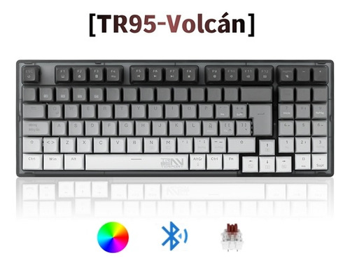 TERPORT 90% Teclado Mecánico Inalambrico En Español Tr95 Volcán, Bluetooth+usb+cable Removible, Outemu Brown Switch Hotswap, Luces Full Rgb, 95 Teclas Antighosting, Juegos&oficina