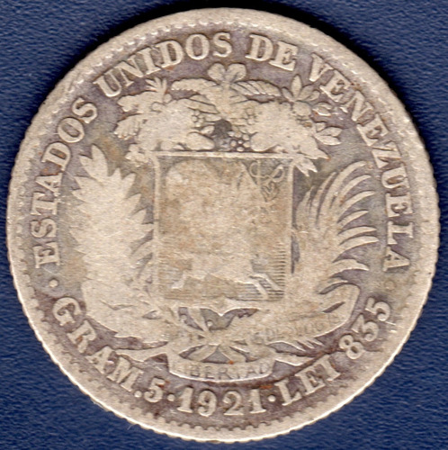 Moneda De Plata De 1 Bolívar De 1921