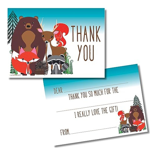 Woodland Animals Kids Fill In The Blank Thank You Notes...