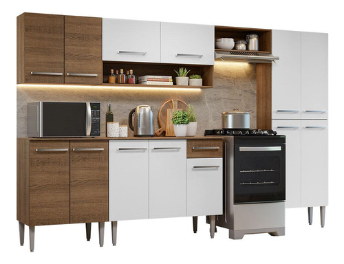 Armário De Cozinha Completa 293cm Emilly Madesa Rb 10 Cor Rustic/Branco