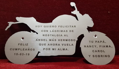 Placa Recordatoria Cementerio 15x10 Forma Moto Acero Inox