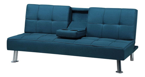 Sofá Cama Azul Con Posa Vasos Living Sillón Tienda Max