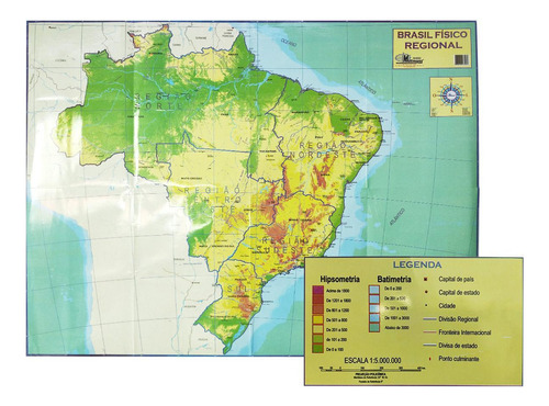 Mapa Brasil Físico Regional Hipsometria E Batimetria Escolar