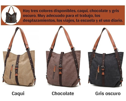 Imagen 4 de 6 de Bolso Para Mujer, Gran Original Lona Impermeable