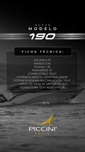 Lancha Piccini 190s + Mercury 200hp 4t + Apto 10 Pasajeros