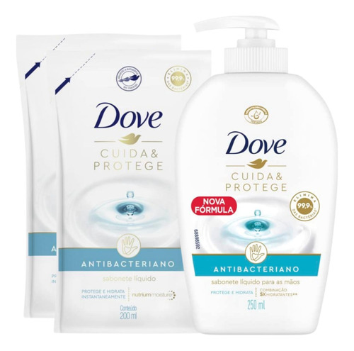 Kit Sabonete Líquido Dove Cuida & Protege 250ml + Refil