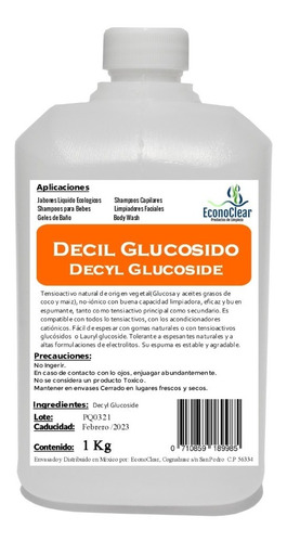 Decil Glucosido (decyl Glucoside) 1 Kg Libre De Sulfatos 