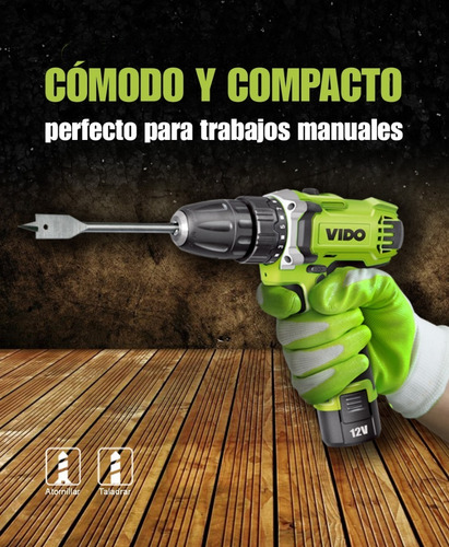 Imagen 4 de 10 de Taladro Inalámbrico Vido 12v Con Maleta Y Accesorios