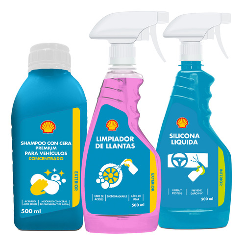 Set Shell 1 Limpia Llantas + 1 Shampoo Con Cera + 1 Silicona