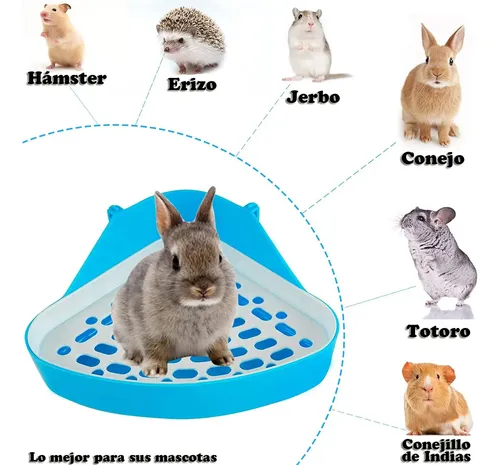 Inodoro Para Conejos De Doble Capa - Con Rejilla Extraíble Y Pala, Para Conejos, Hámsters, Cobayas, Color Azul