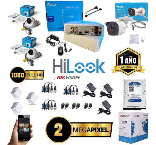 Kit Hikvision Hilook Dvr 4 Ch + 3 Cámaras 1080p + Disco Duro