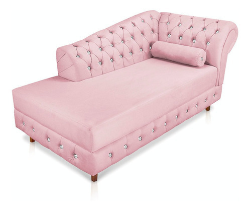 Divã Chesterfield Capitonado Suede Com Strass Cor Rosa bebê