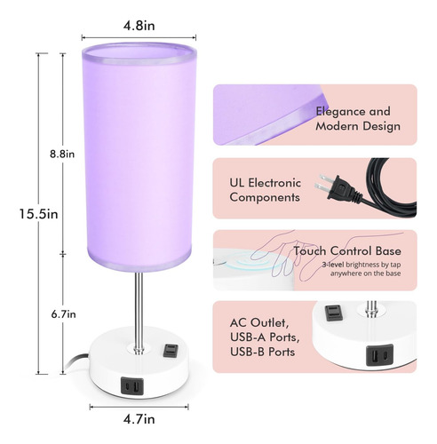 Lámpara De Mesita De Noche Con Puerto Usb, Lámpara De Escrit