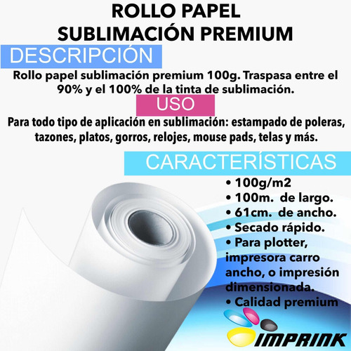 Rollo Papel Sublimación Premium 100g 100mx 0.61.envio Gratis