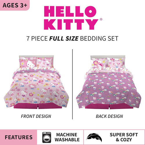 Juego De Acolchado Y Sábanas Franco Hello Kitty, Full, 7 Pzs