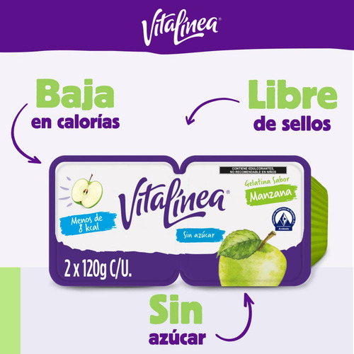 Gelatina de Agua Vitalínea sin Azúcar sabor Manzana Verde 2x120g