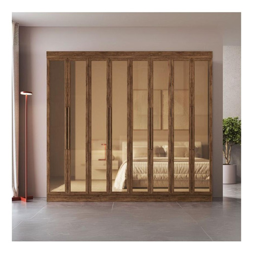 Guarda-roupas Casal 8 Portas Com Vidro Multimóveis Cr35259 Cor Castanho