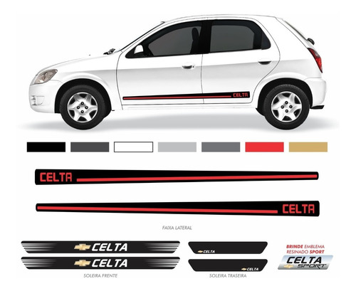 Kit Adesivo Chevrolet Celta Faixa Lateral + Soleira Kit25