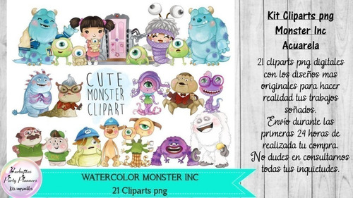 Cliparts Monster Inc Acuarela  Kit Imprimibles