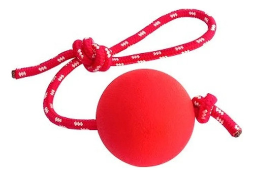 Pelota Para Perro Maciza Resistente Con Cuerda Diámetro 7.2 Color Rojo