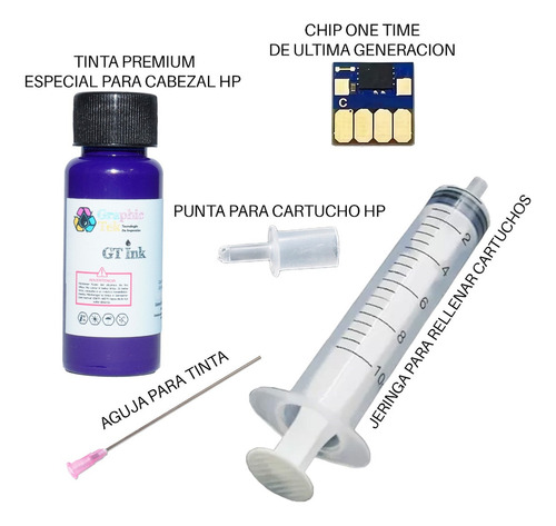 Kit Para Rellenar Compatible Cartucho Hp 964xl Cian Con Chip