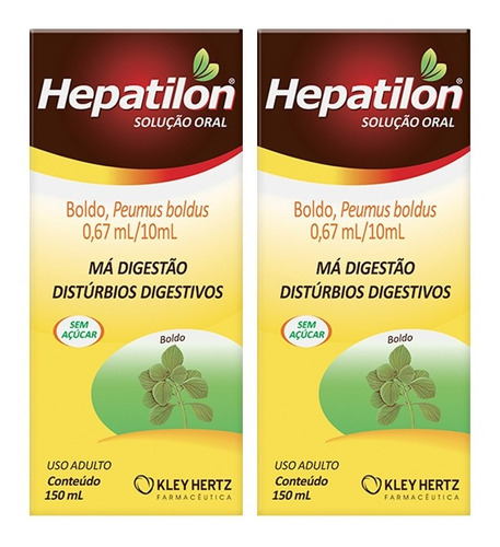 Hepatilon Boldo Contra Má Digestão Azia Mal-estar 2x 150ml Sabor Sem Sabor