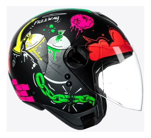 Capacete Moto Peels Freeway Street Cor Preto Fosco e Verde Tamanho do capacete 58