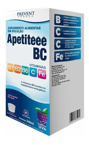 Apetiteee Bc Uva 240ml Vitamina C+ B1 B2 B6 Prevent Pharma