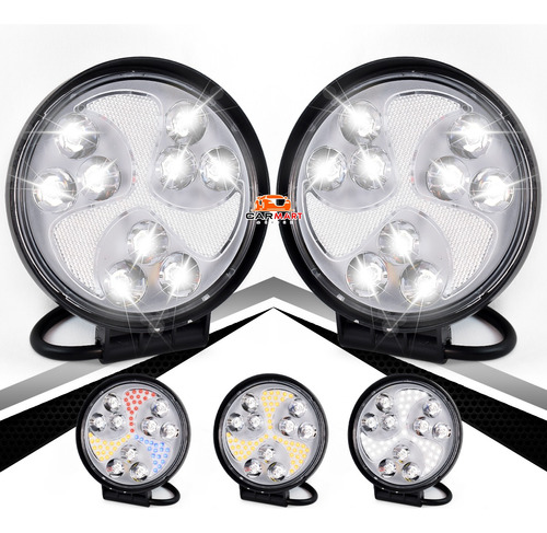 Par Faros 9 Led Redondo Fijo Con Estrobo En Espiral