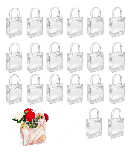 20 Bolsa Regalo Con Asa Transparentes Boda Bautizo Recuerdos