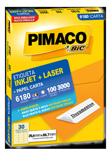 Etiqueta Carta 6180 25,4x66,7mm Ink-jet/laser Pimaco 100fls