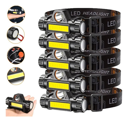 Linterna Frontal Led Recargable De 5 Piezas Con Imán Trasero
