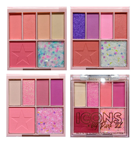 4- Paleta Icons De Sombra, Blush E Glitter Pink 21 Atacado J
