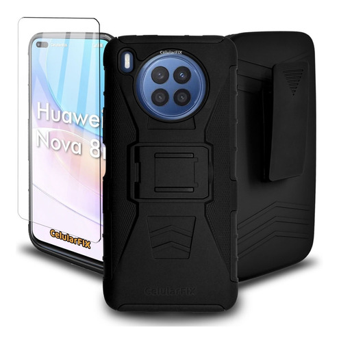 Funda Protector P/ Huawei Nova 8i, Uso Rudo Clip C/ Mica