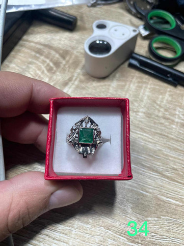 Anillo Plata Paladio Con Esmeralda Y Diamantitos