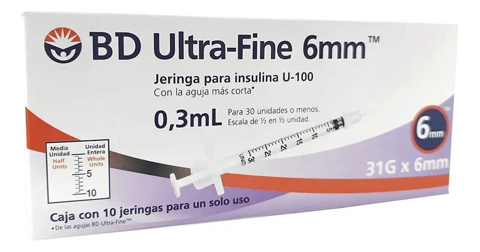 Bd Ultra-fine Jeringa Para Insulina U-100 0.3ml 31gx6mm 10 P Capacidad en volumen 0.3 mL